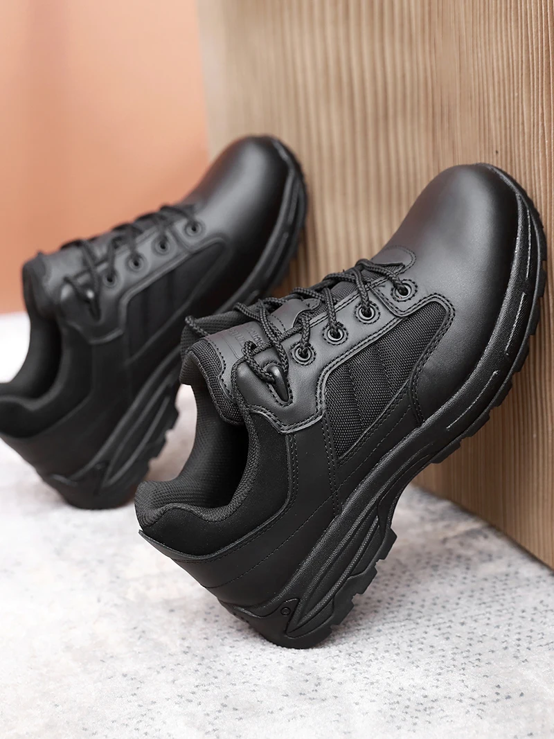 

Men's Tactical oes Low Cut Anti-Stab Genuine Leather Durable Rubber Sole Ortholite Insole Comfortable Military Sle Boots