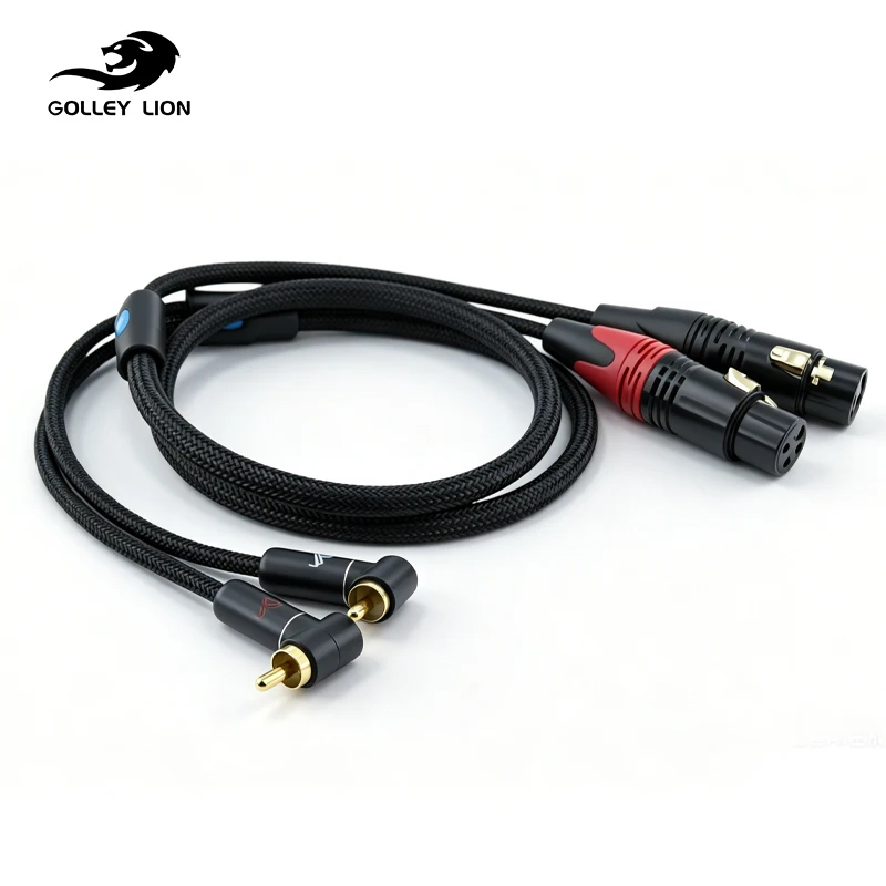 GOLLEY LION Right-Angle Dual RCA to Dual XLR Female Audio Cable, Tinned Copper Conductors & Gold-Plated Connectors