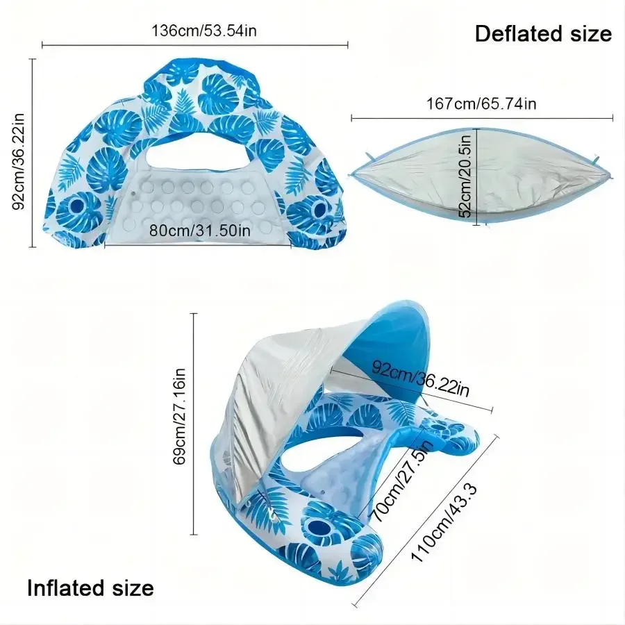 Poolschwimmer mit verstellbarem Baldachin, aufblasbare Poolschwimmerstühle mit Getränkehaltern, Poolstuhl-Loungeschwimmer, ergonomische Kopfstütze