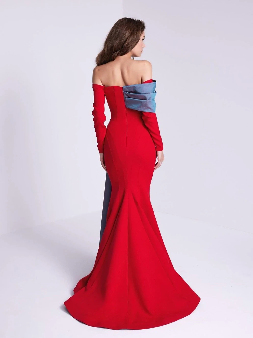 Fashionvane 2024 Customized Sexy Red Mermaid Blue Ruffle Boat Neck Stylish Formal Occasion Prom Dress Evening Party Gowns