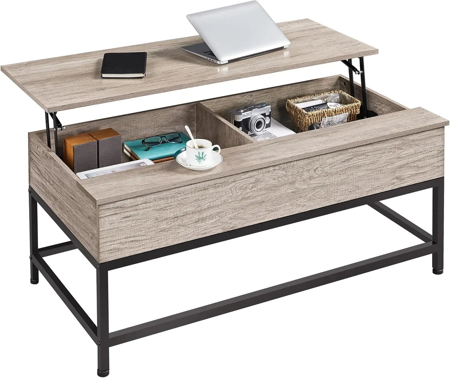 

47.5" Lift Top Coffee , Wood Coffee with Metal Frame, Lifting Center for Home & Office & Reception, Gray Cafe accessorios