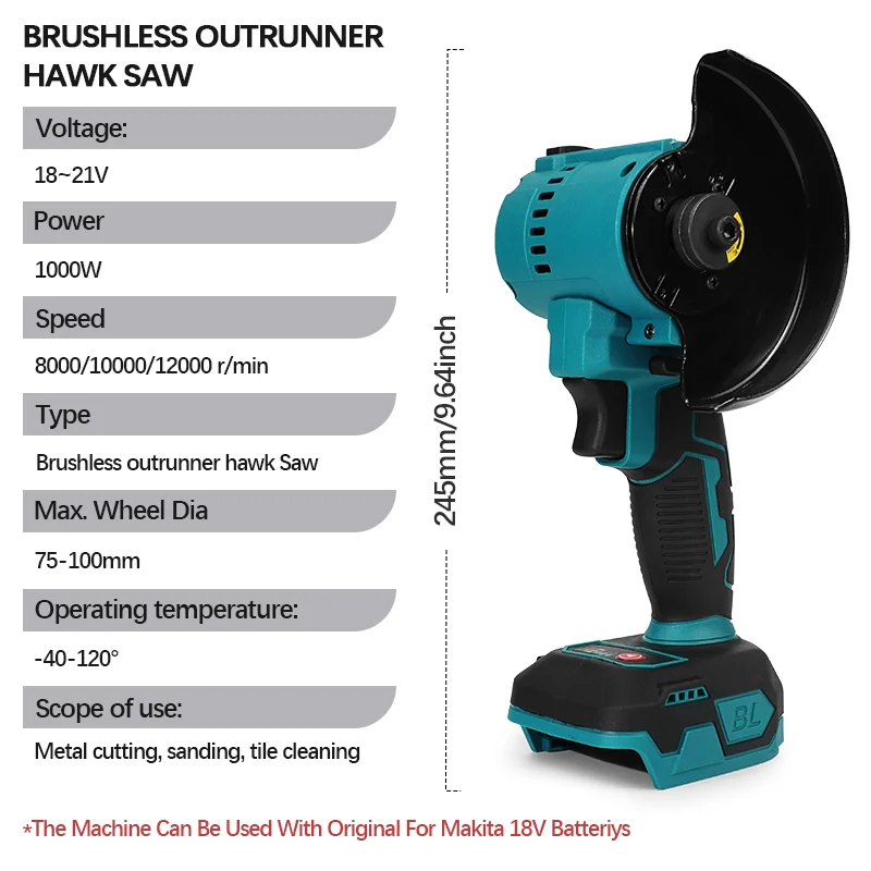 Electric Goddess Mini Brushless Electric Angle Grinder 12000RPM Cordless Circular Saw Wood Cuttiing Tools For Makita 18V Battery