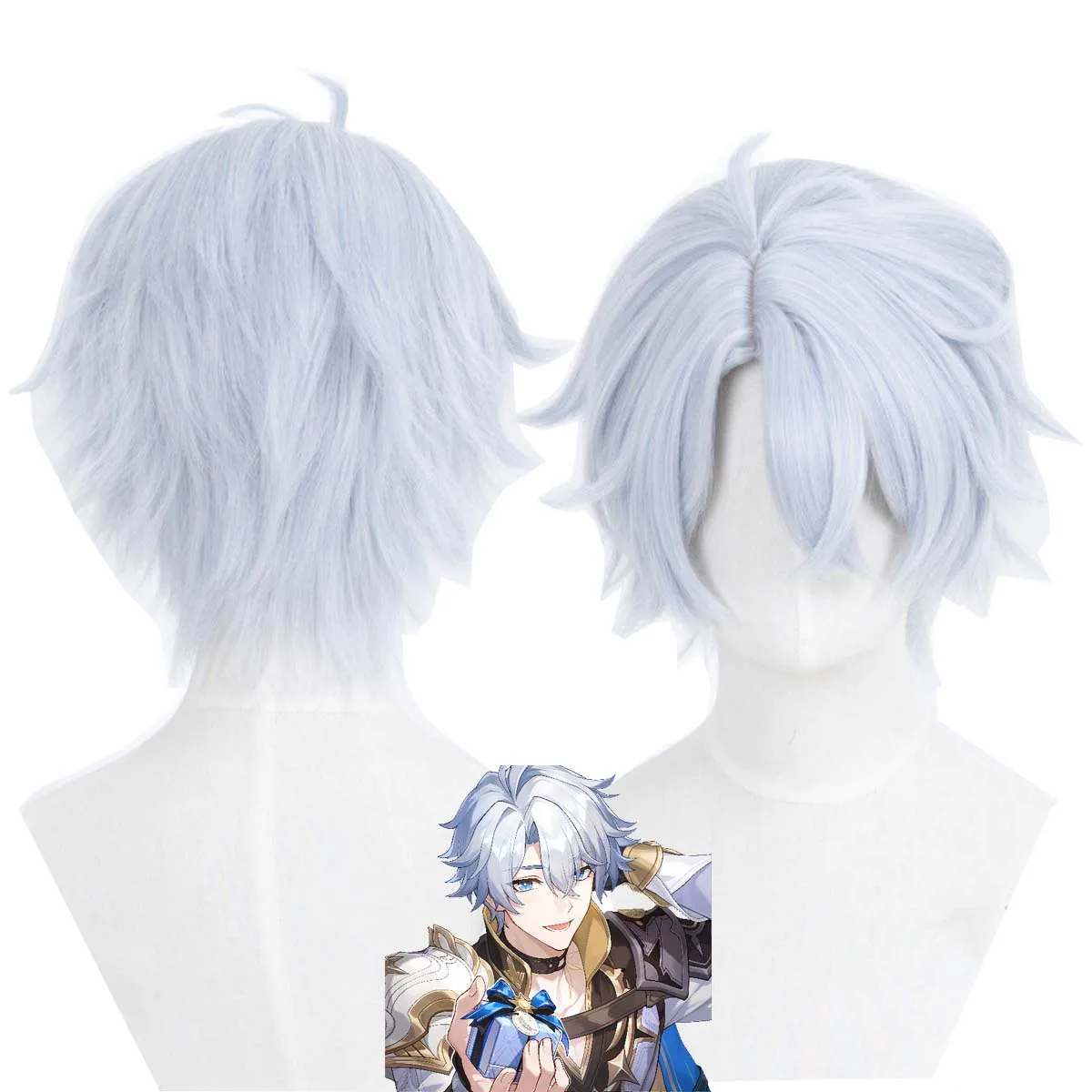 

Мужской парик для косплея Khaslana из игры Honkai Star Rail, короткий, серебристо-голубой