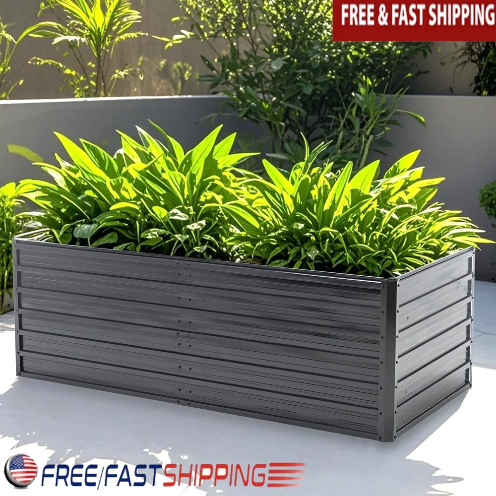

6ft Metal Raised Garden Bed Outdoor Galvanized Planter Box Rustproof Vegetable Herb Flower Bed with Reinforcing Rods and