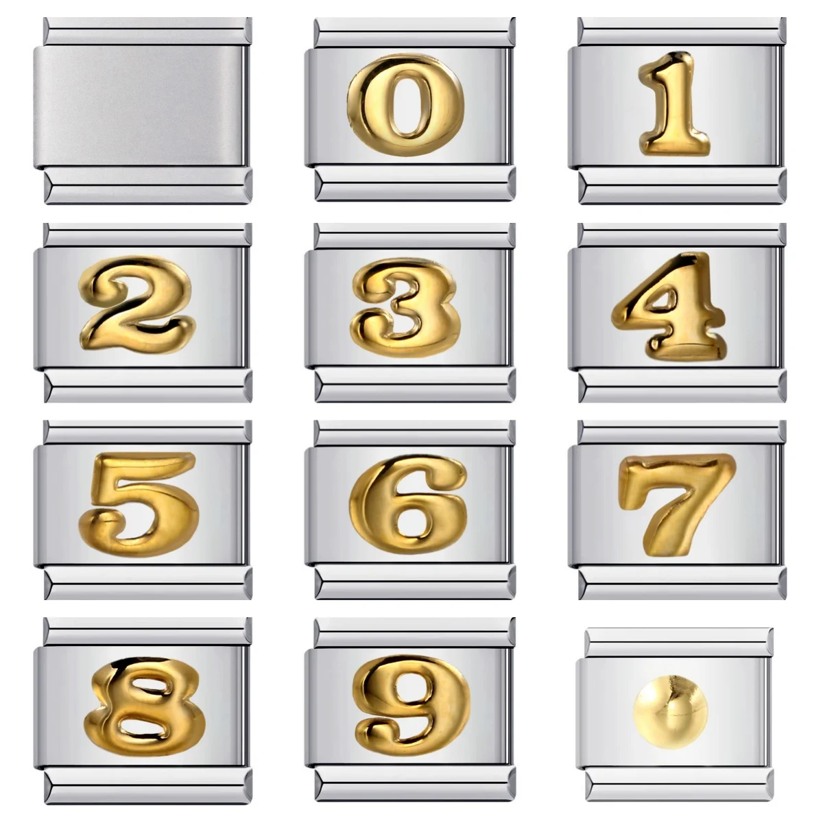 1 Stück Italienisches Armband in Goldfarbe mit Zahlen-Charms 0-9, passend für 9mm Edelstahl-Armbänder, für Damen und Herren, DIY Schmuckherstellung – Detail 1