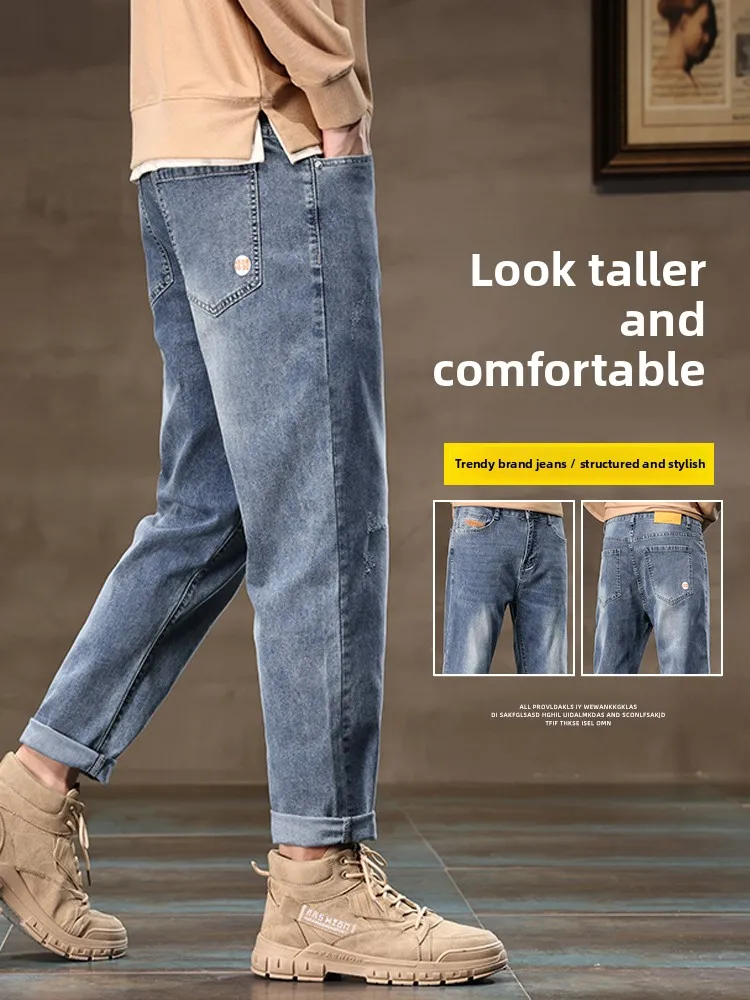 

Мужские джинсы свободного кроя с прямыми штанинами, удобные, износостойкие, из эластичного денима, со средней посадкой, длинные брюки, осенняя мода, повседневные, с высокой посадкой