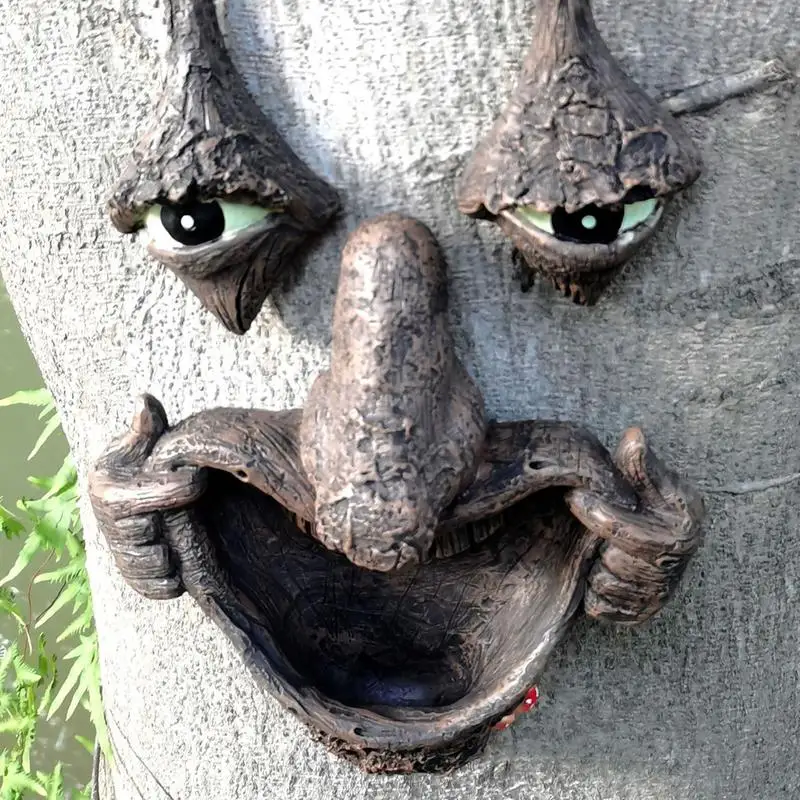 Tree Faces Decor Outdoor Tree Hugger Yard Art Decor With Glowing Eyes And Bird Feeder Mouth Tree Face Peeker Props With Mouth