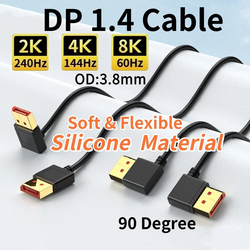 

8K DP to DisplayPort 1.4 Cable 32.4Gbps 8K@60Hz 4K@144Hz Flexible Video Cord for Gaming Monitor PC Graphics Card Display Port