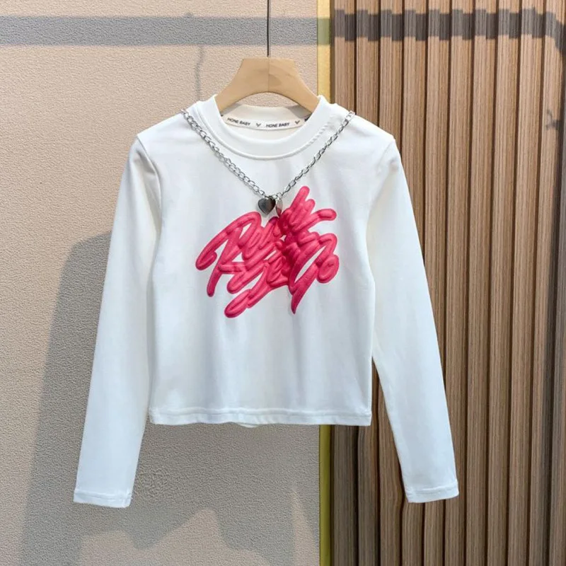 Girl 2-Piece Set Graffiti Print T-Shirt + Ripped Jeans Girls Spring/Summer Outfit Short/Long Sleeve Optional Kids Two-Piece Set
