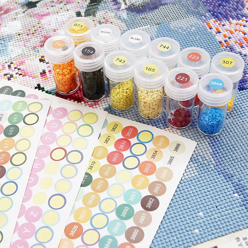 

DMC Color Number Stickers 26 Letters 0-100 Round Bottles Stickers Multi-Colors for Diamond Painting Storage Box for Adults Kids