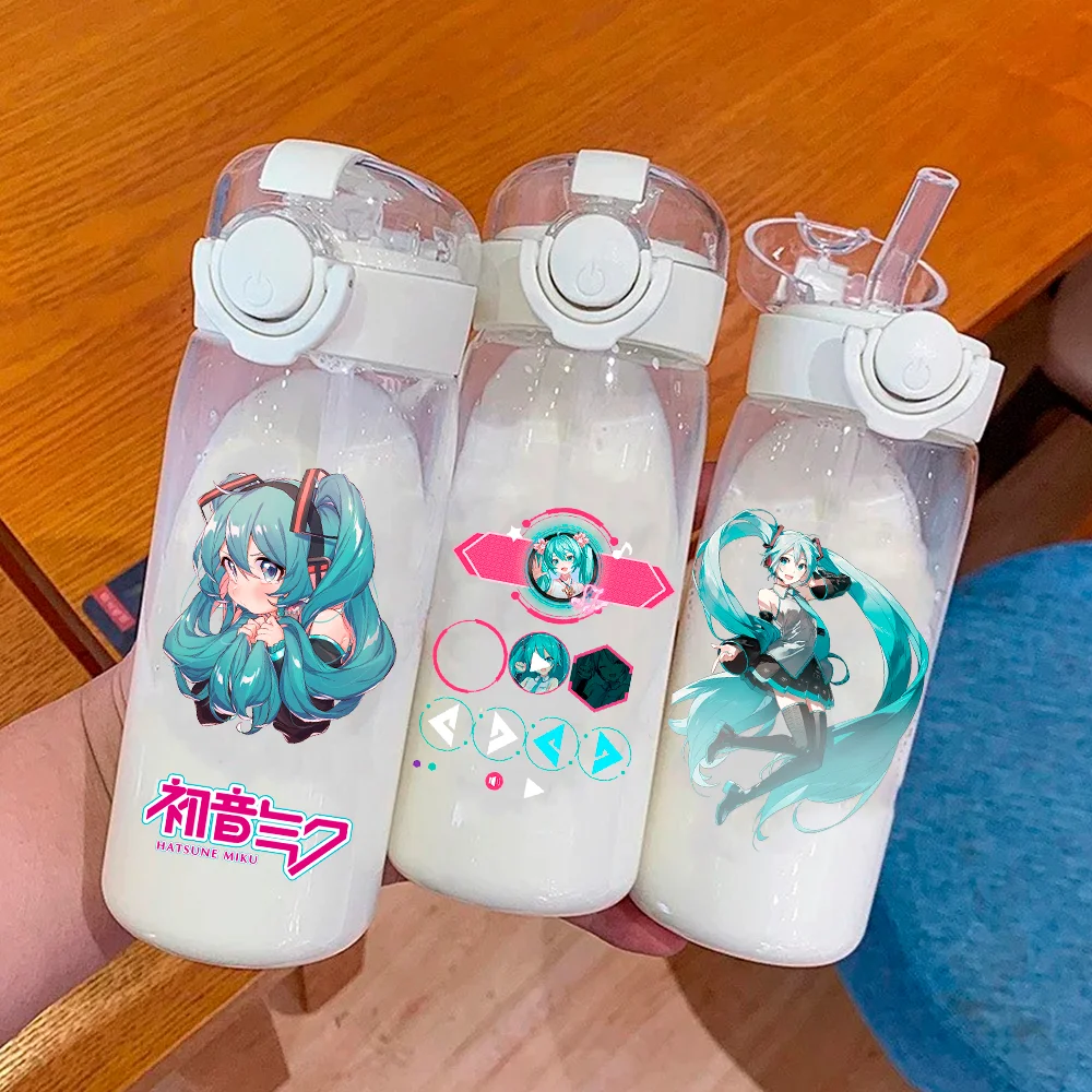 Hatsune Miku 400ML słomy plastikowa butelka wody dzieci o dużej pojemności przenośne przezroczyste kubek na wodę do picia Anime