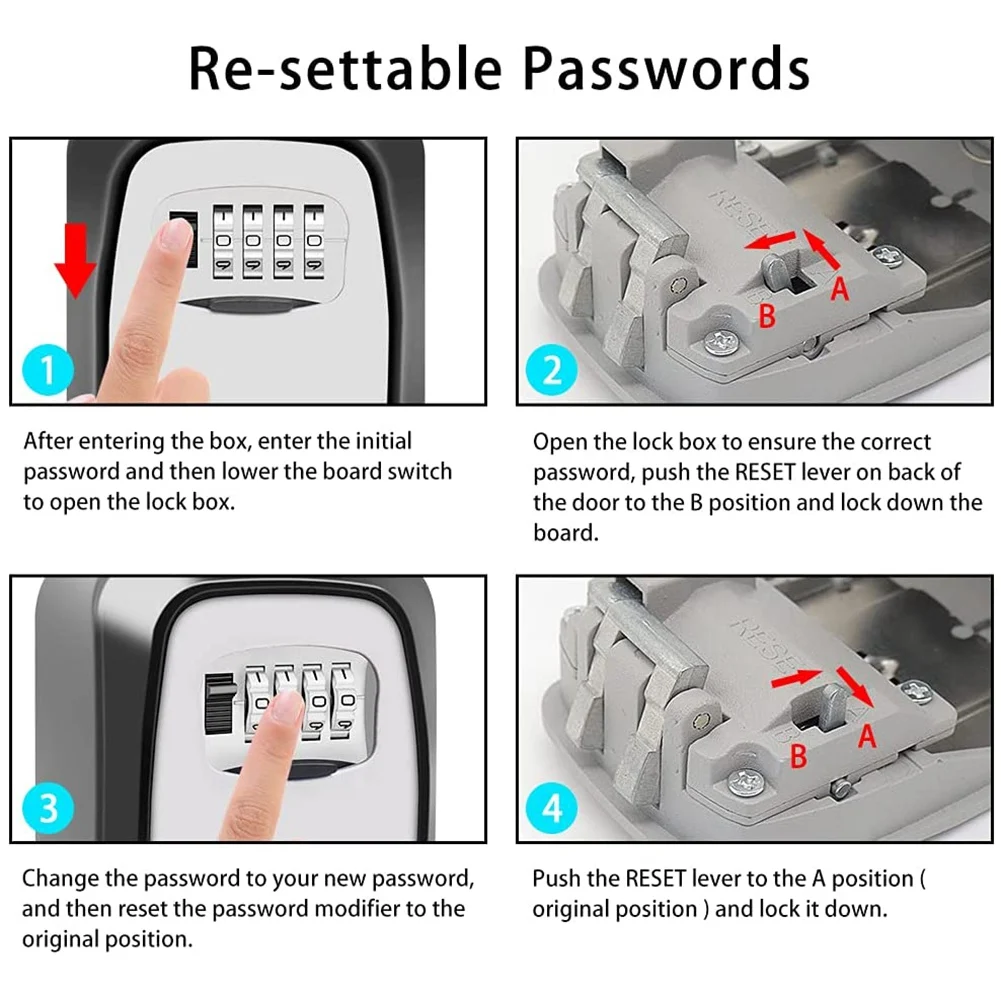 AT44-Key Lock Box 4-Digit Combination Waterproof Portable Wall-Mounted Key Storage Box For Home, Hotels Combination Lock Box