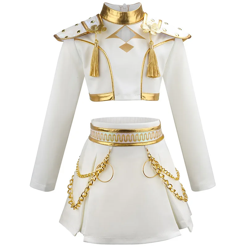 

Demon K-Pop Idol Girl Group Cosplay Hi-Fi 3D Cut Breathable Fab for Concerts Parties Licensed K-Wave Outfit White Stage Costume