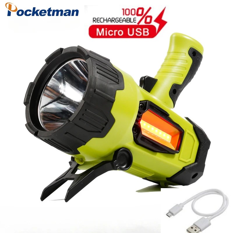 Powerful LED Spotlight Flashlight Work Lamp USB Rechargeable Torch Handheld Searchlight Emergency Light Outdoor Fishing Lantern