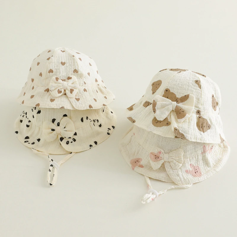 

Girls Baby Bucket Hat Summer Thin Breathable Infant Girls Sun Hats Cotton Bows Soft Kids Panama Cap Outdoor Fisherman's Hats