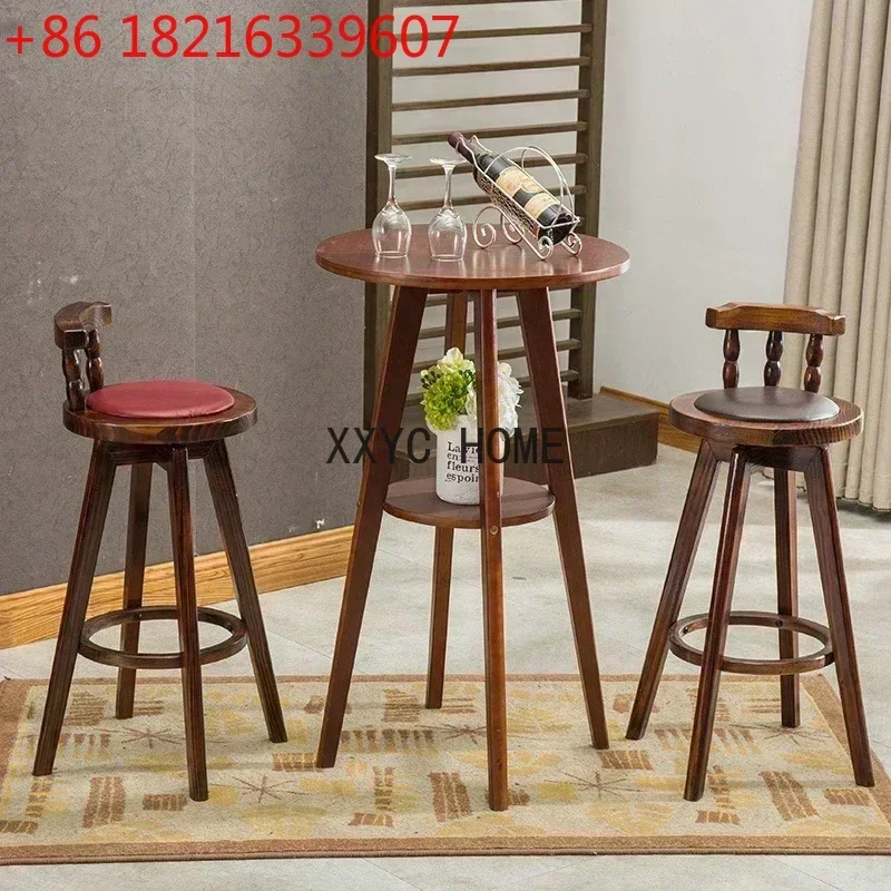 TAO VIP Customer Custom Light Luxury Solid Wood Bar Chair Backrest Bar Stool American Front Desk Bar Chair Retro High Stool