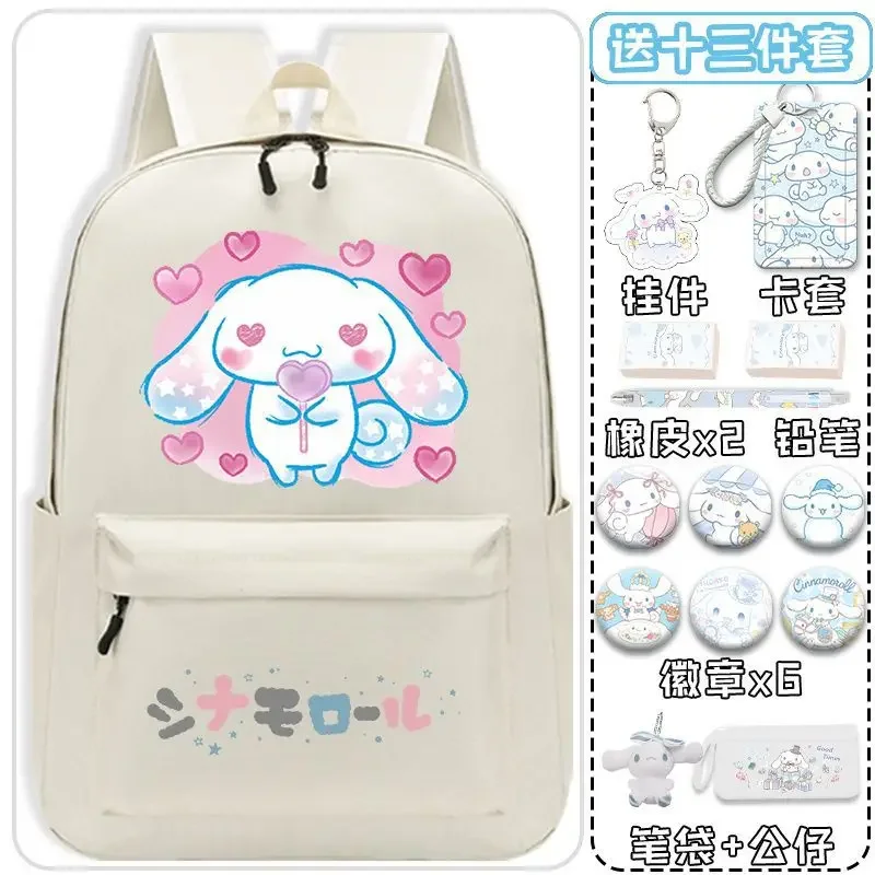 Sanrio Cinnamoroll Mochila Escolar Babycinnamoroll para Mulheres, Estudante Bonito, Mochila Dupla, Grande Capacidade, Simples e Durável