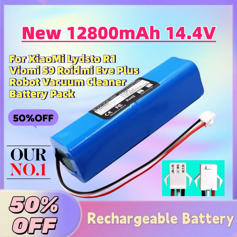 

In Stock New 12800mAh 14.4V Li-Ion Battery for XiaoMi Lydsto R1 Viomi S9 Roidmi Eve Plus Robot Vacuum Cleaner Battery Pack
