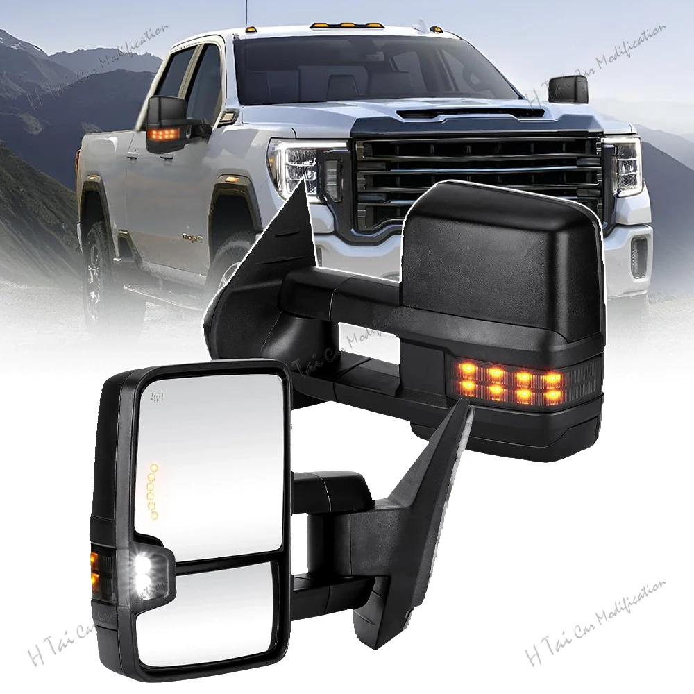 Pair Towing Mirrors For 1999 2000 2001 2002 Chevy Silverado GMC Sierra 1500 HD2500 HD3500 Power Heating Signal Light Side Mirror