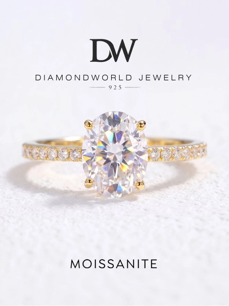 DWJ 1ct Real Oval Moissanite Diamond Ring for Women 925 Sterling Silver Anniversary Party Gorgeous High Quality Fine Jewelry