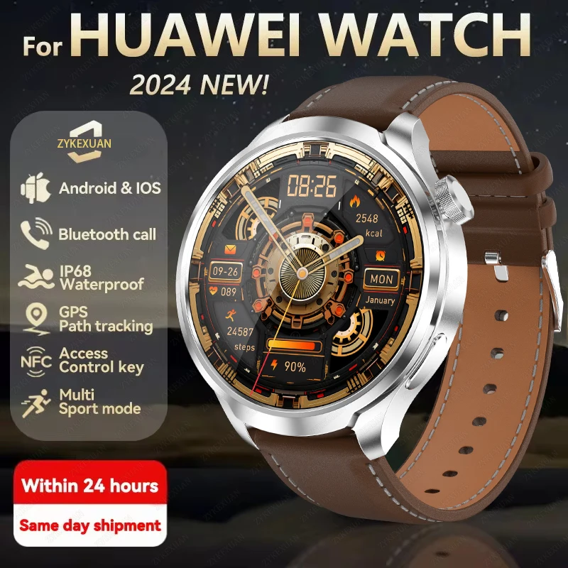 2024 Nowość dla HUAWEI Outdoor Sports Smart Watch Mężczyźni AMOLED Ekran NFC GPS Kompas Tętno Wodoodporny Bluetooth Połączenia SmartWatch