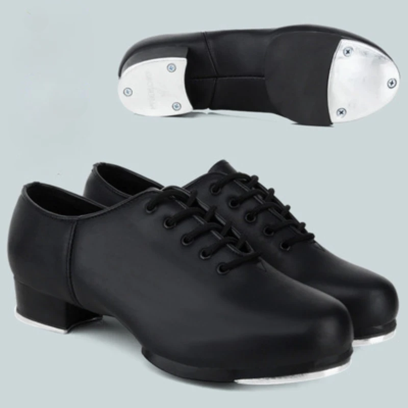 Genuine Leather Adult Tap Dance Shoes Men Women Kicked Shoes Sports Leather Soft Bottom High-impact Aluminum Plate Black Shoe