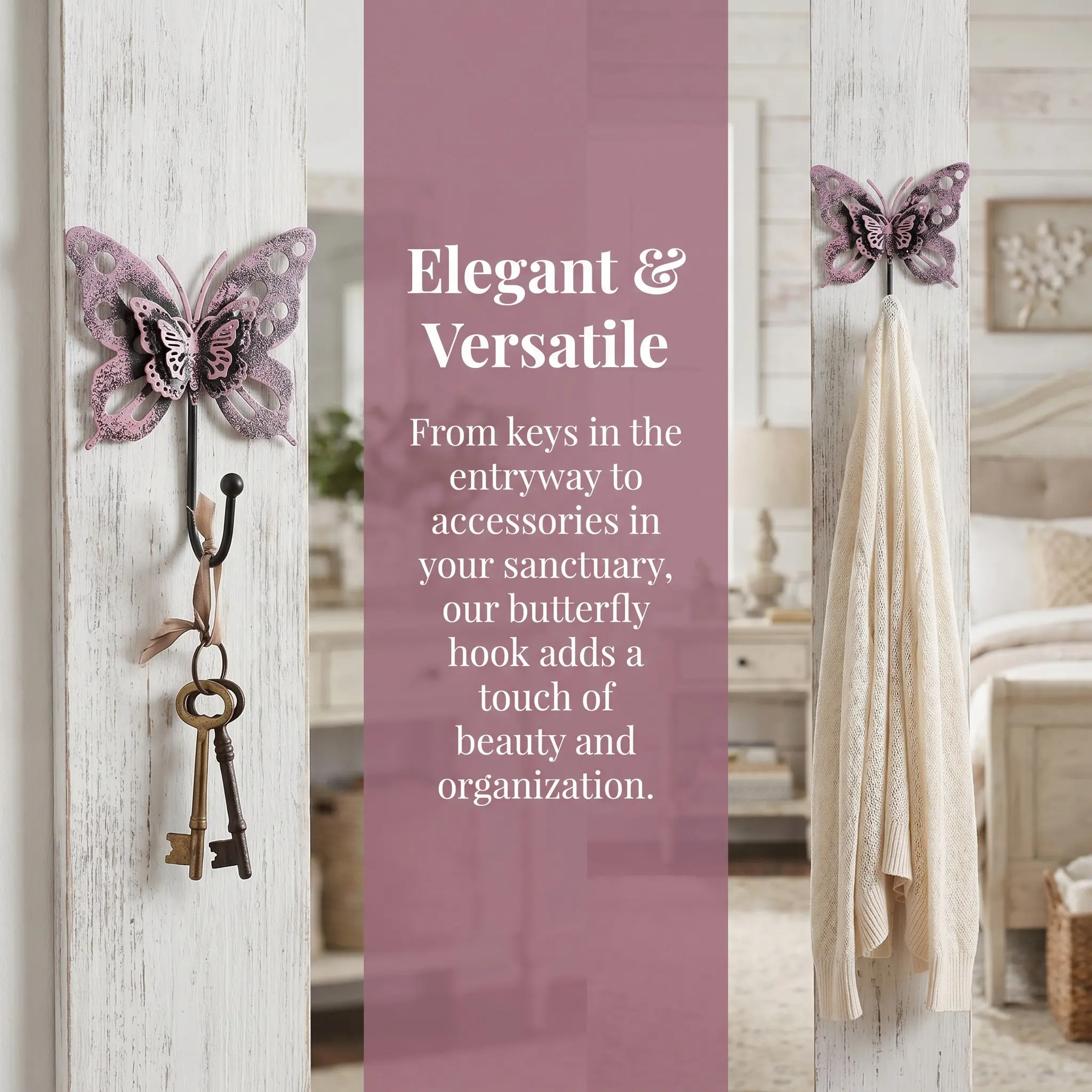 Set of 2 Butterfly Wall Hooks Vintage Decorative Metal Coat Hat Heavy Duty Retro Iron Bathroom Bedroom Entryway Hanging Hooks