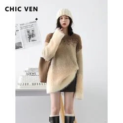 CHIC VEN Women's Sweater Loose Casual Round Neck Thick New Product Gradient Knitted Pullovers Female Jumpers Autumn Winter 2023