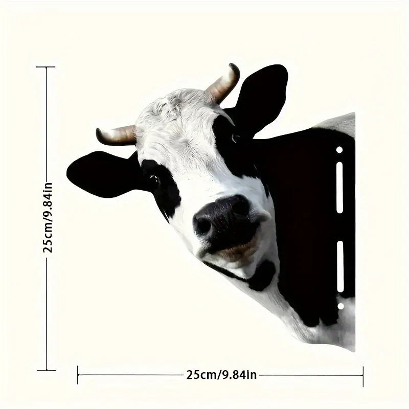 1pc Metal Black And White Farm Animal SculptureA Cat-Themed Cow Fence Sign And Wall Decoration Peeking from Behind a Tree Trunk