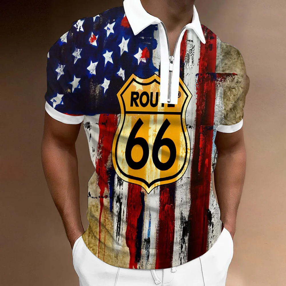 2023 Summer Men's Polo Shirt Number 66 Letters Printed Classic Short Sleeve Tee Top Fashion Casual Streetwear Slim Fit Clothing