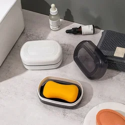 1pc Soap Box With Lid Travel Reusable Dish Holder Container Soap Case Bathroom Accessories PP Double Layer Drainage Net Handle