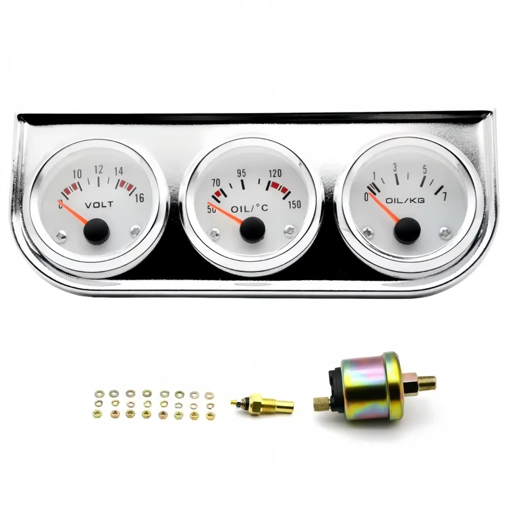 12V 52MM Triple Gauge for Oil Temperature Pressure Voltage Monitoring with 1/8 NPT Thread for Car Dashboard Use