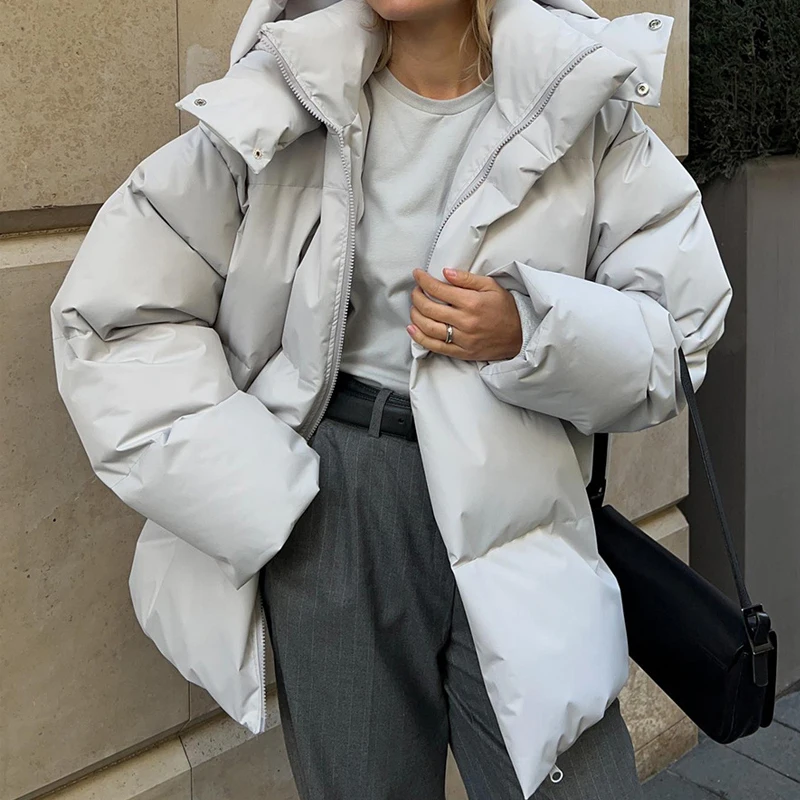 

2024 Women Winter Coat Long Sleeve Hooded Thick Cotton Down Coat Women Tops Loose Style Warm Jacket Coat Casaco Feminino