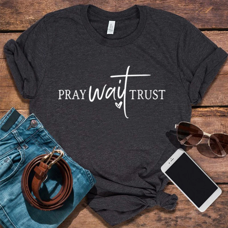 

Pray Trust Shirt Bible Shirt Christian Vintage Clothes Faith Shirt Religious Kawaii Clothes Motivational Christian Shirt M