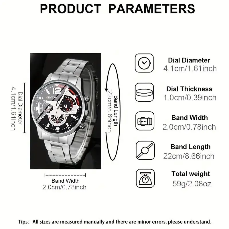 2-piece men's quartz watches, combining a business and sports style, suitable as Valentine's Day and New Year gifts