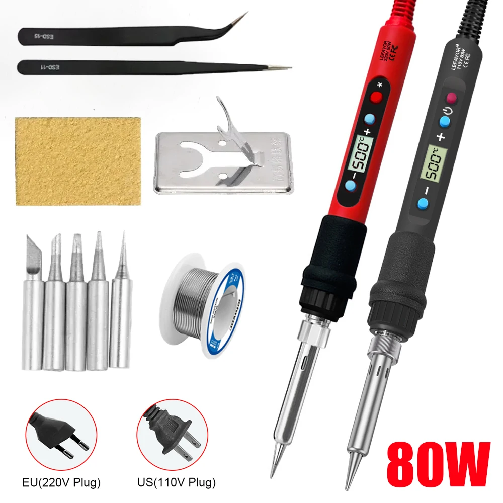 

80W Digital Electric Soldering Iron Set Kit Temperature Adjustable LCD Display Solder Welding Iron Tool Tips With ON/OFF EU/US