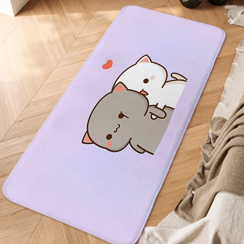 Washable Non-slip Rug A-Peach Mochi Cats Aesthetic Door Entrance Carpet Kitchen Floor Mat Front Door Sleeping Room Rugs Bath Mat