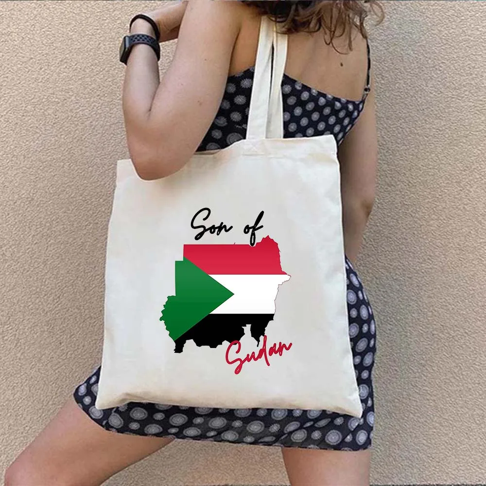 Love Sudan Map Heart Sudanese National Flag COUNTRY Arabic Men Women Shopping Shoulder Canvas Tote Bag Harajuku Shopper Handbags