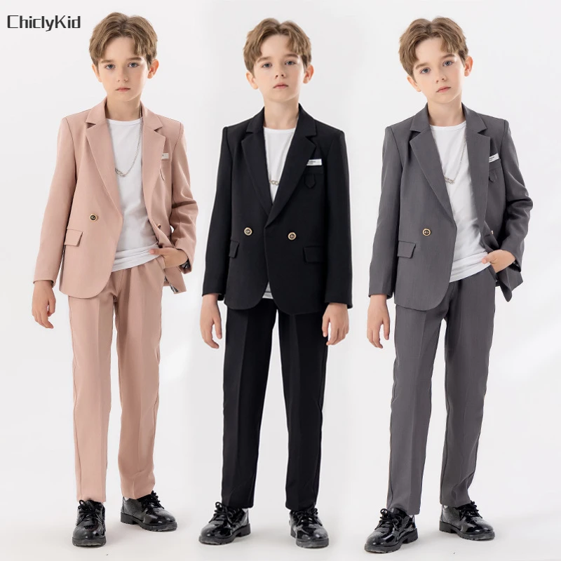 

Boys Solid Blazer Jacket Pants Suits Kids Tuxedo Formal Dress Clothes Sets Children Fashion British Costume Toddler Leisure Suit