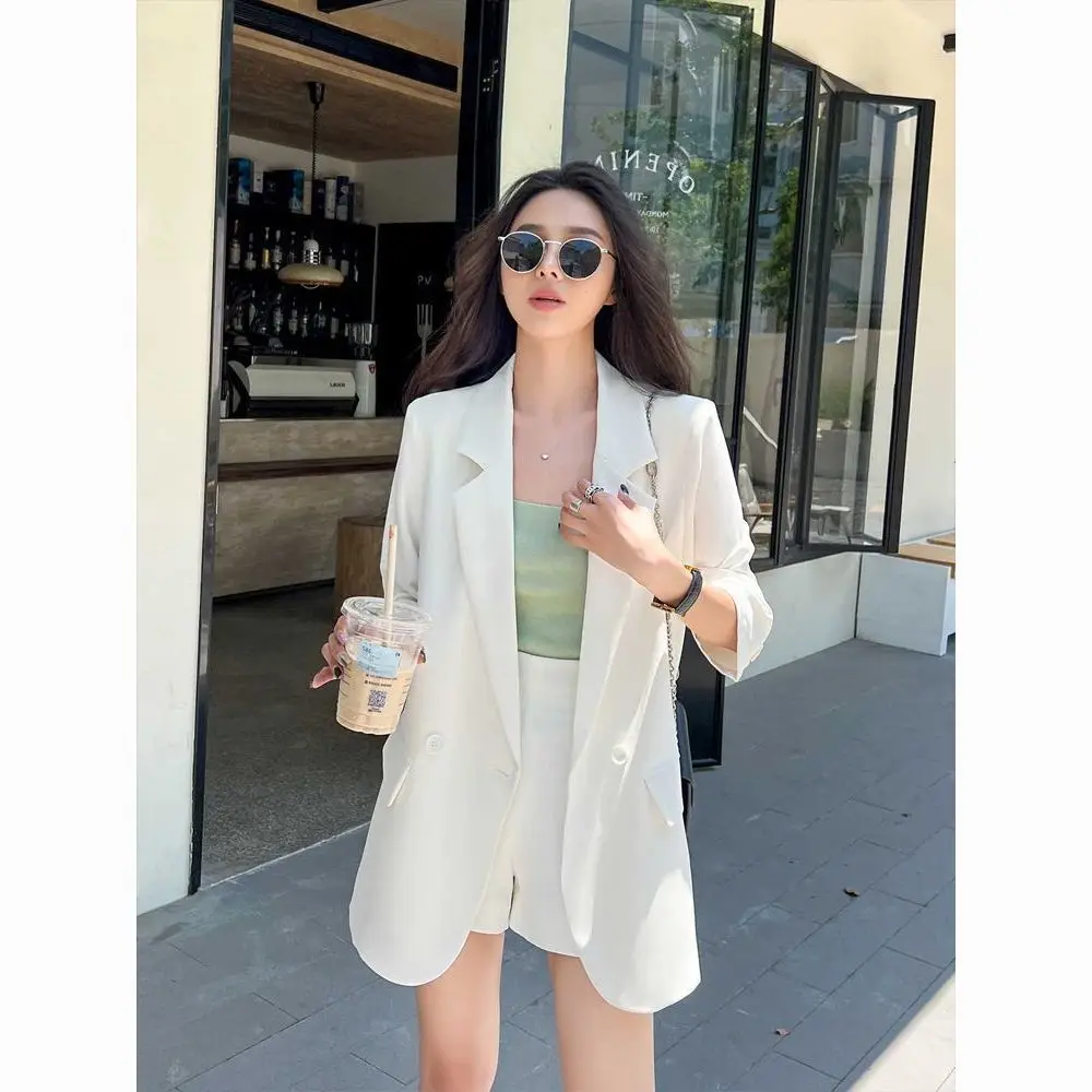 

Women'S Modern Blazers Turn-Down Mid-Length Covered Brown Cuff Embroidery Wide Twill Open Stitch Roll Official Long-Sleeved