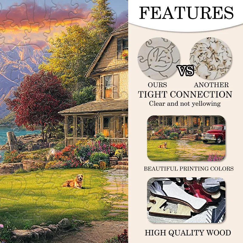 Houten legpuzzels voor ontspannen landelijk leven, doe-het-zelf-stressverlichtende entertainmentspel-legpuzzels, kerstcadeaus.