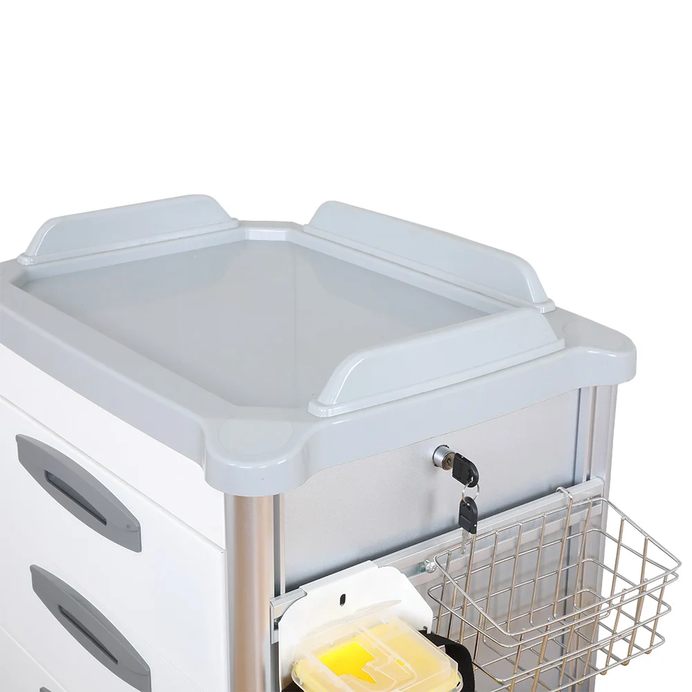 Best Seller ABS Plus Aluminum Alloy Medication Cart with Drawer on Wheels Silent Universal Nursing Cart with Locking