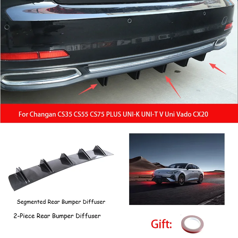 For Changan CS35 CS55 CS75 PLUS UNI-K UNI-T V Uni Vado CX20 ABS Rear Bumper Lip Diffuser Shark Fin Anti-collision