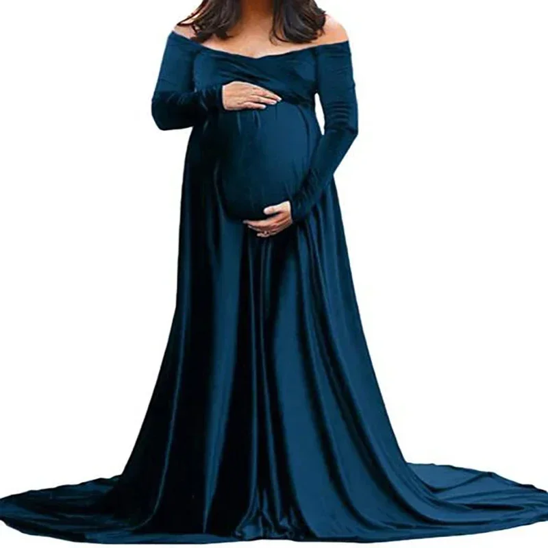 Vestidos de maternidad para fotografía, Vestido largo de terciopelo con cuello en V para mujer embarazada, traje de fiesta, Otoño, nuevo, invierno, Sexy