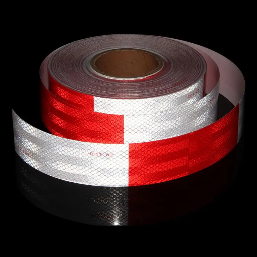 2'' DOT White Red Prismatic Self-Adhesive Reflective Sticker Warning Strip Car-styling Decal Corrosion Resistance Reflector Tape