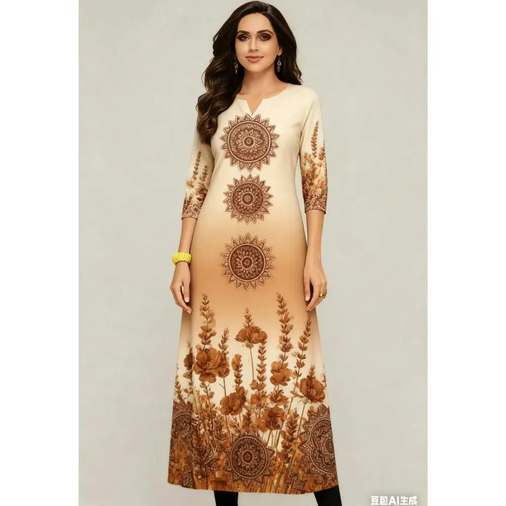 Fiori musulmani Kurt Natale Moda casual da donna Abito comodo Manica lunga Tubo dritto Abito arabo etnico casual