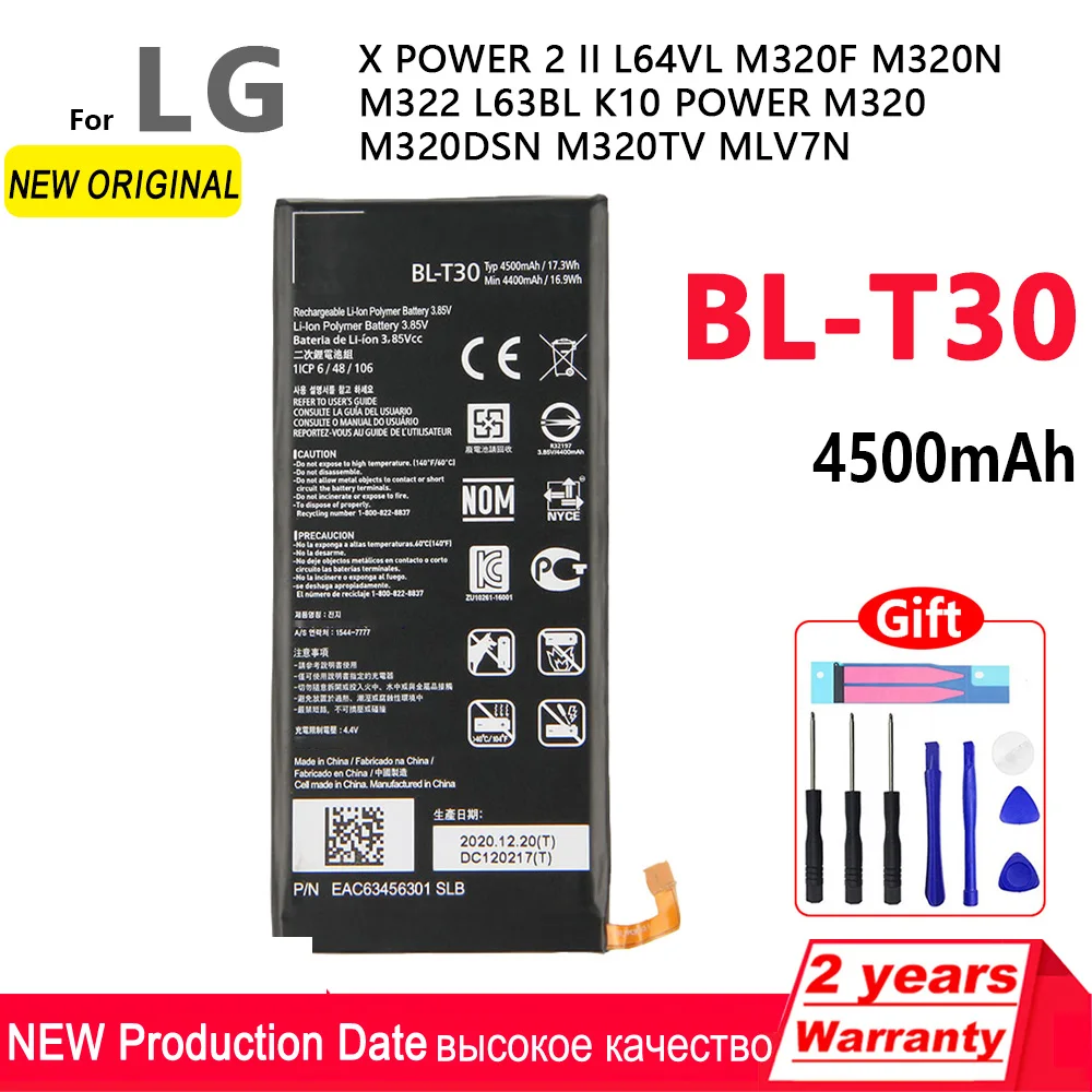 100% Original 4500mAh BL-T30 Phone Battery For LG X Power 2 II L64VL M320F M320N M322 L63BL K10 Power M320 M320DSN M320TV MLV7N