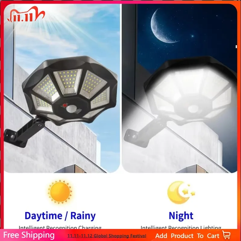

168led solar lights outdoor 6500K 8 light surfaces flood light with motion sensor waterproof solar powered wall light for yard