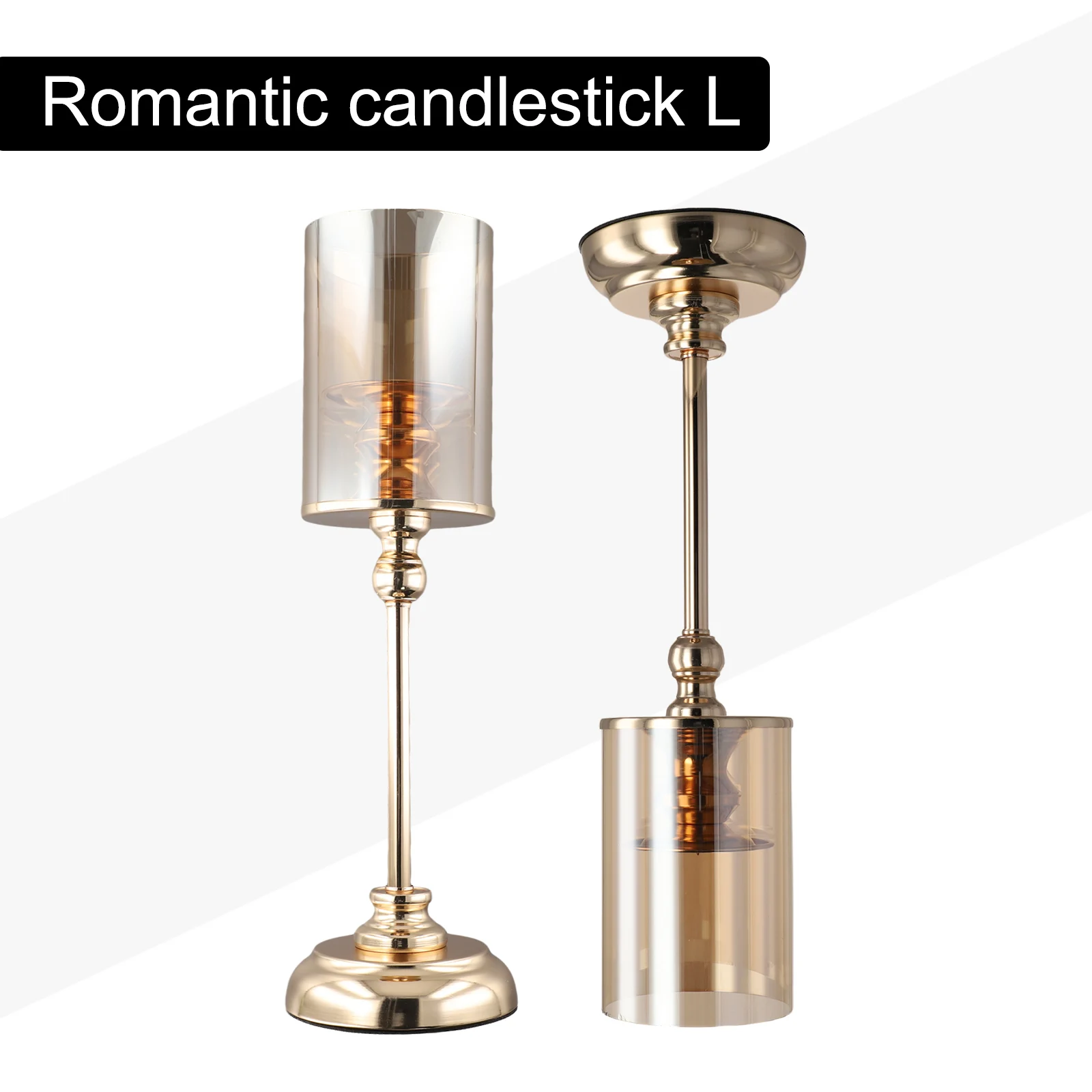 Stylish Candle Holders Gold Finish Glass Cover Dreamy Table Centerpiece Romantic Atmosphere for Christmas and Thanksgiving