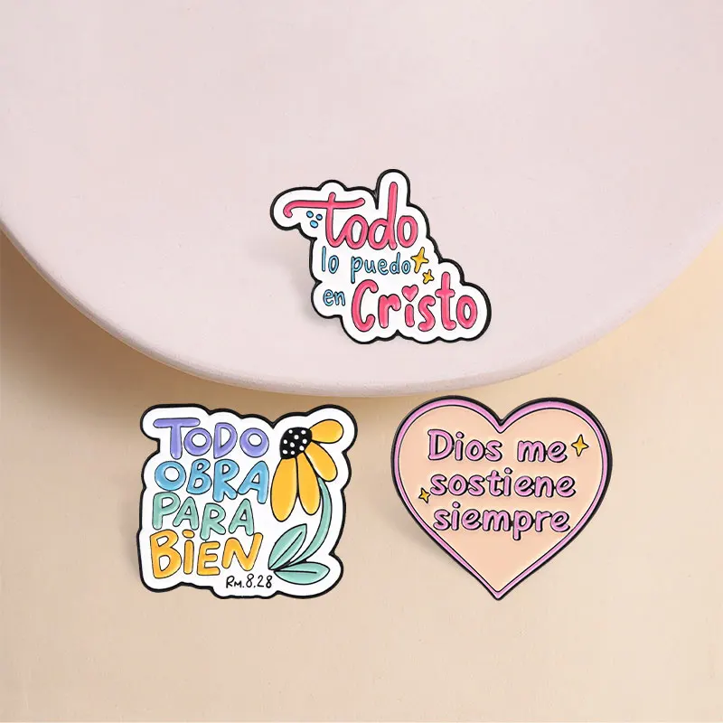 Christlicher Glaube Emaille-Pins Bibelvers „Alles kann ich in Christus tun“ Inspirierende Spanische Zitate Broschen Anstecknadel Schmuck Geschenke – Detail 4